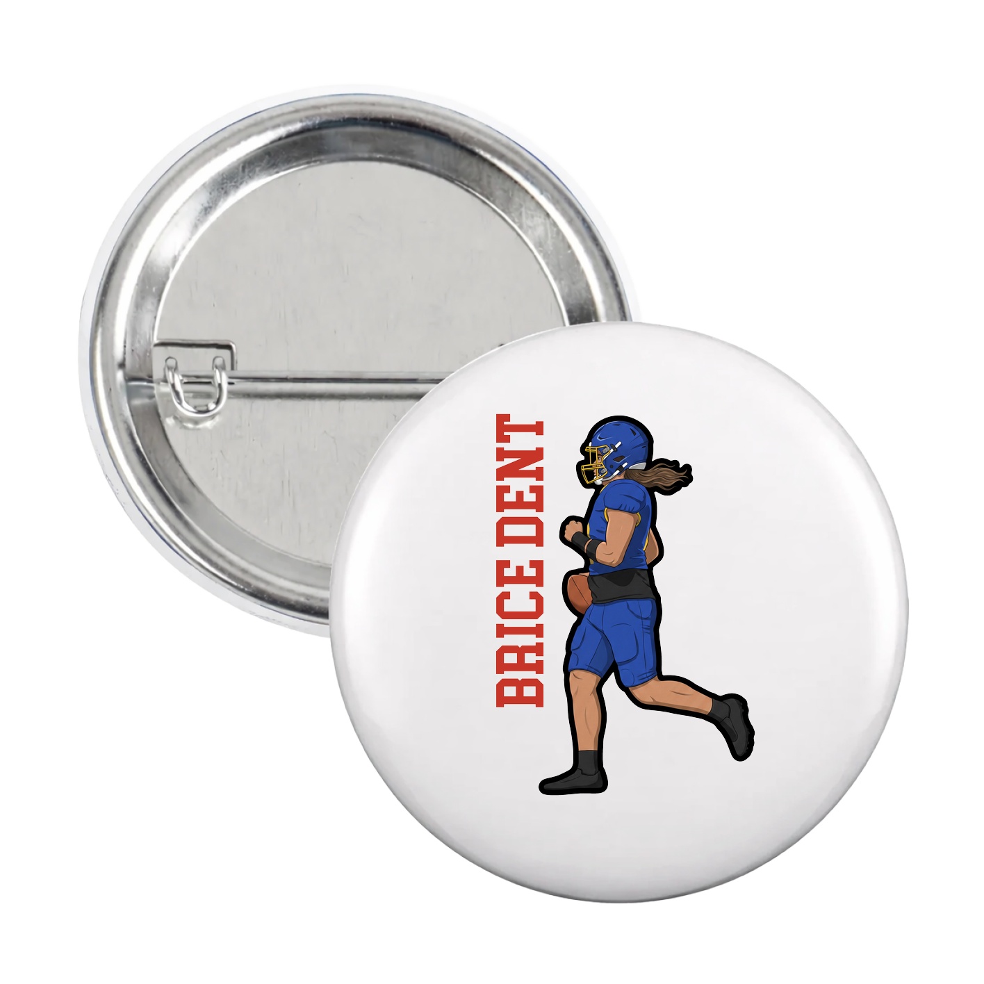 Game Day Button — Name Vertical in White