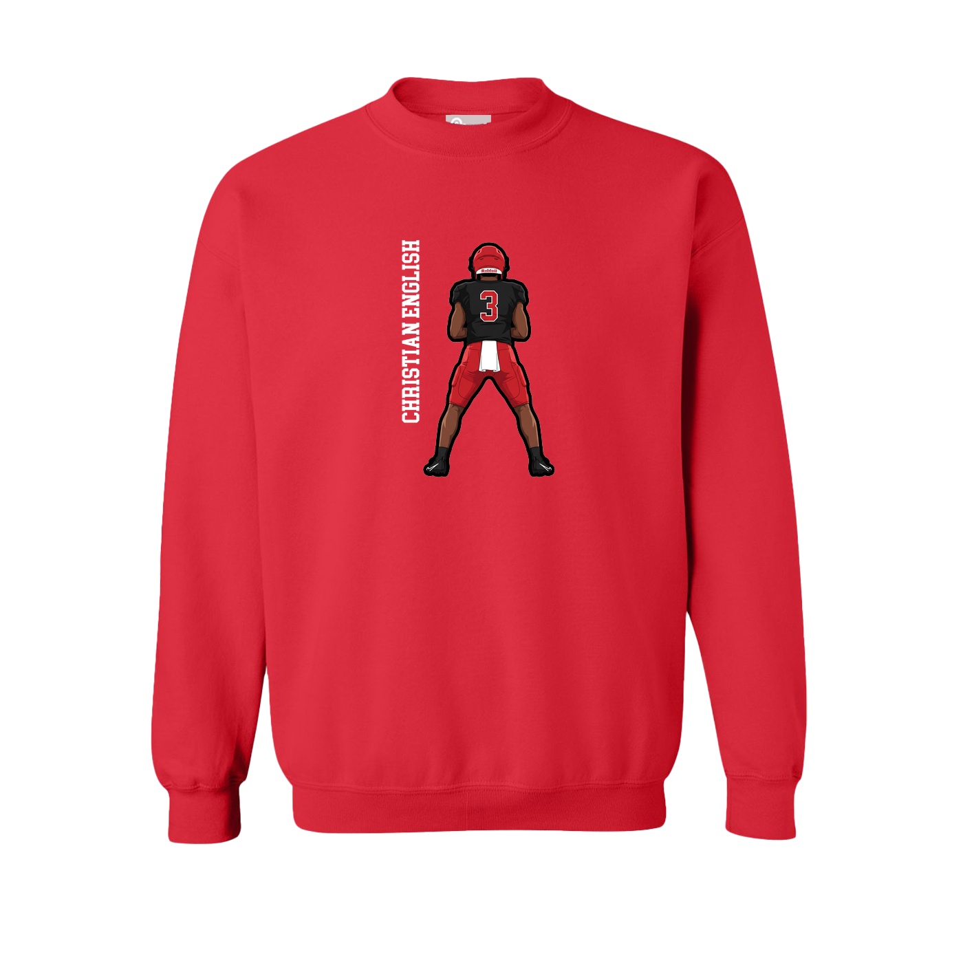 Fleece Crew — Name Vertical in Red
