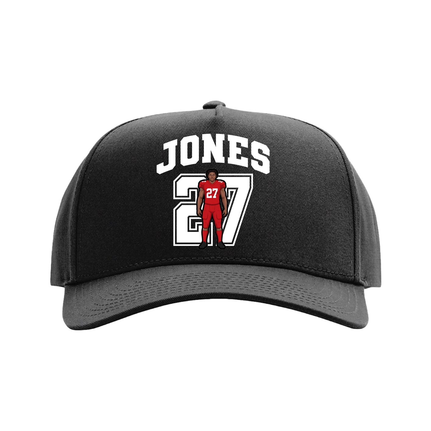 Full Fabric Five-Panel Champ Cap — Number in Black
