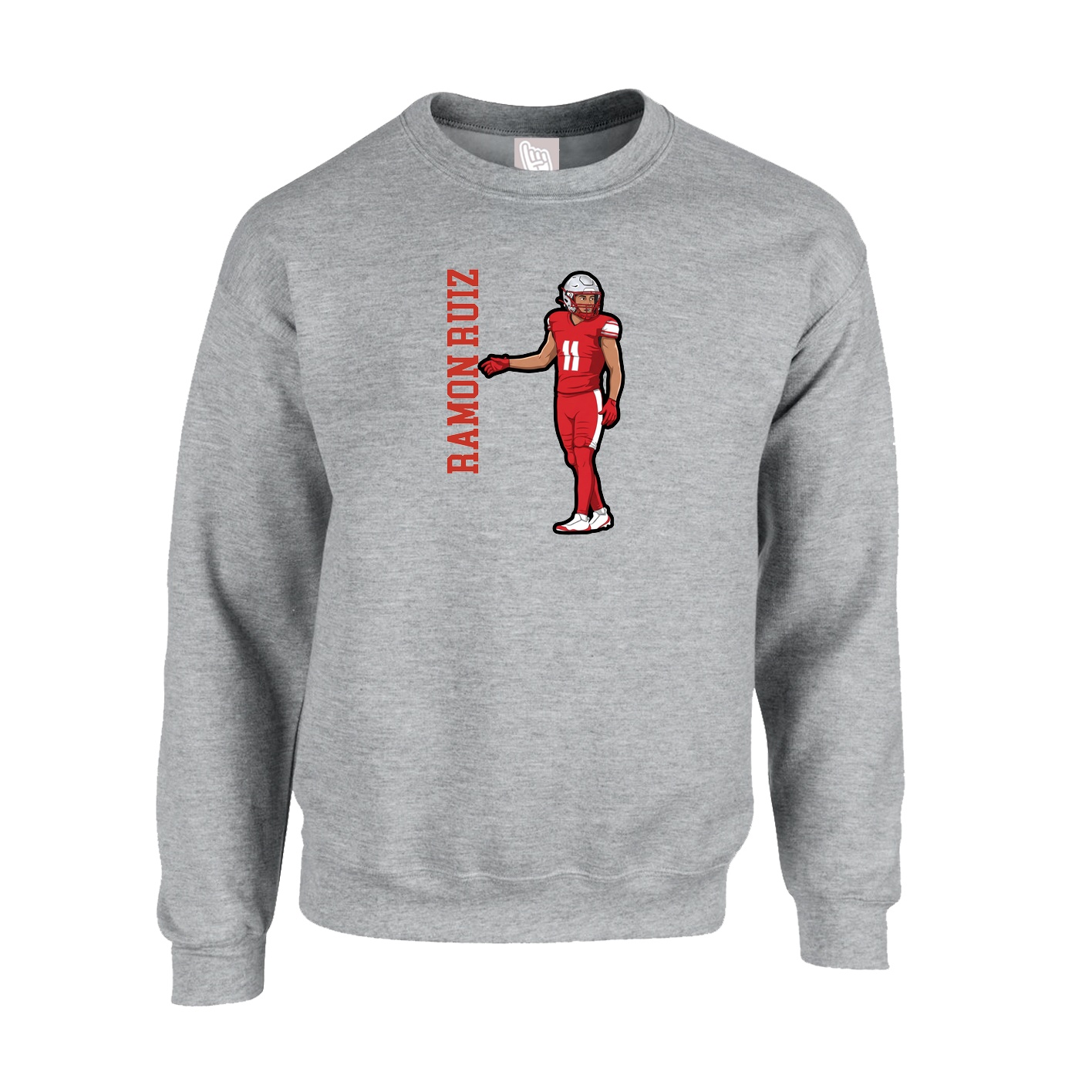 Fleece Crew — Name Vertical in Grey