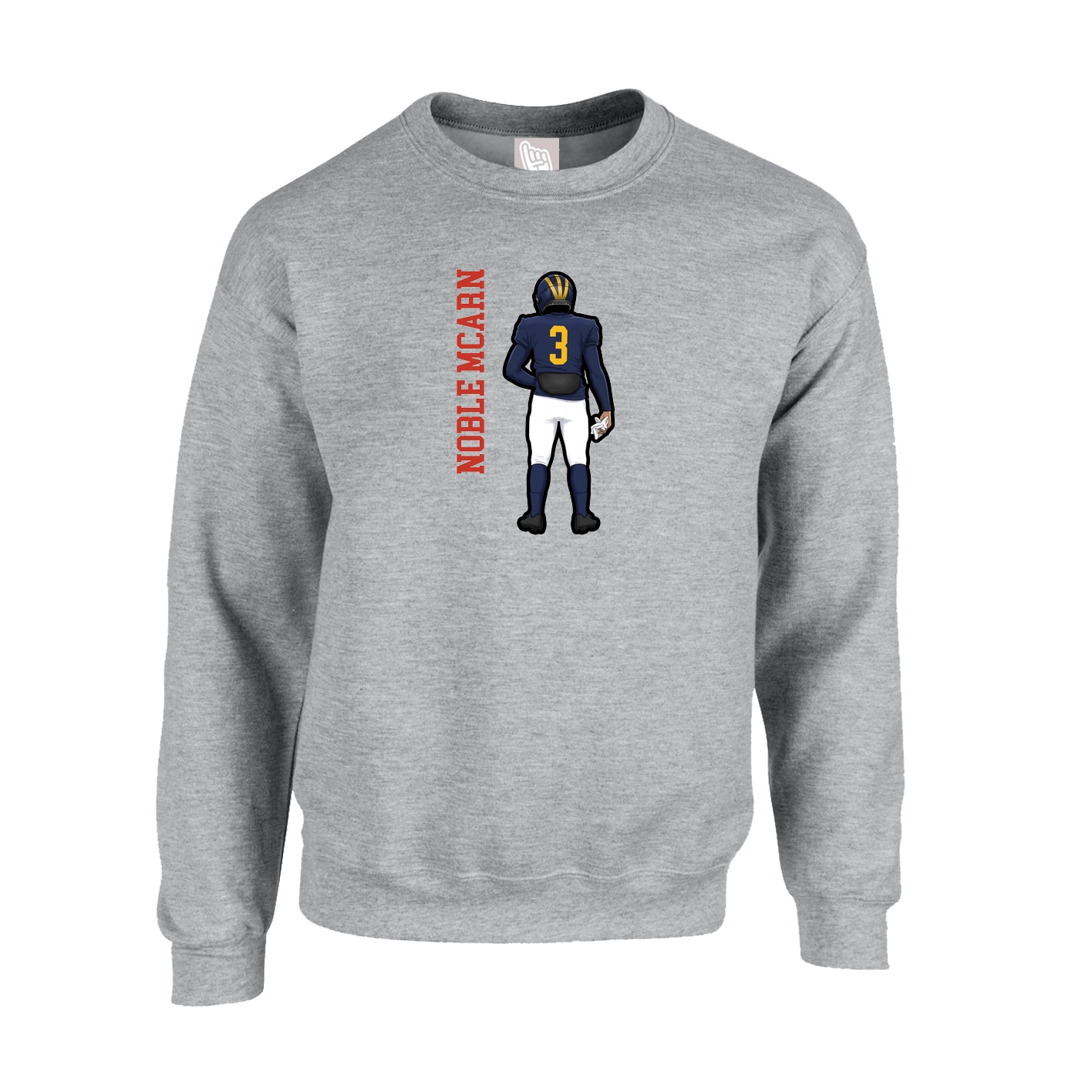 Fleece Crew — Name Vertical in Grey