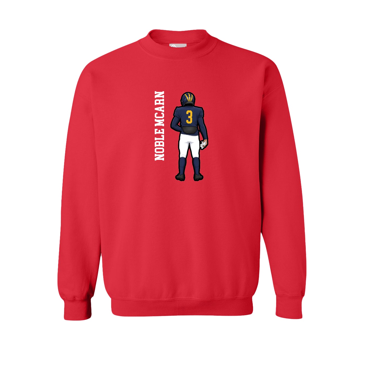 Fleece Crew — Name Vertical in Red