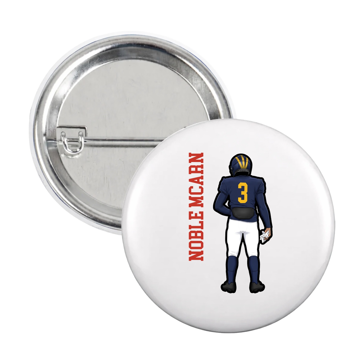 Game Day Button — Name Vertical in White