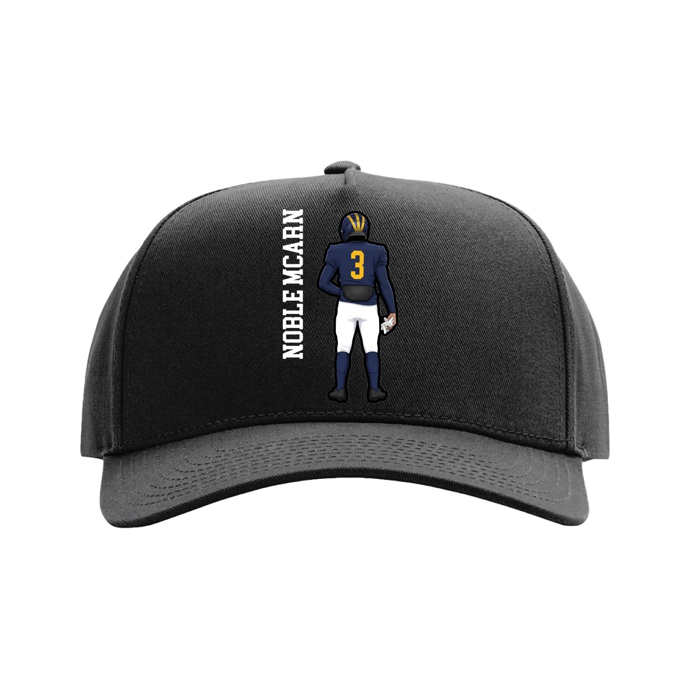Full Fabric Five-Panel Champ Cap — Name Vertical in Black