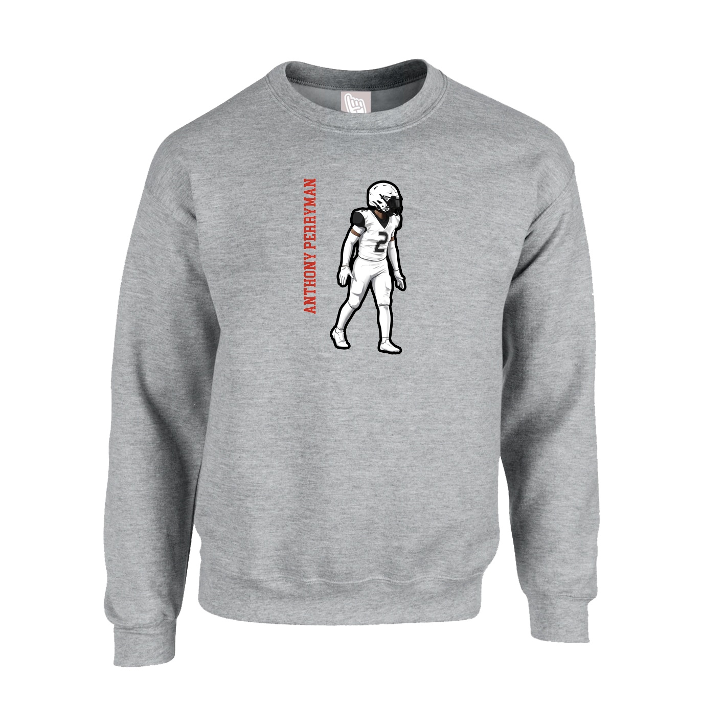 Fleece Crew — Name Vertical in Grey