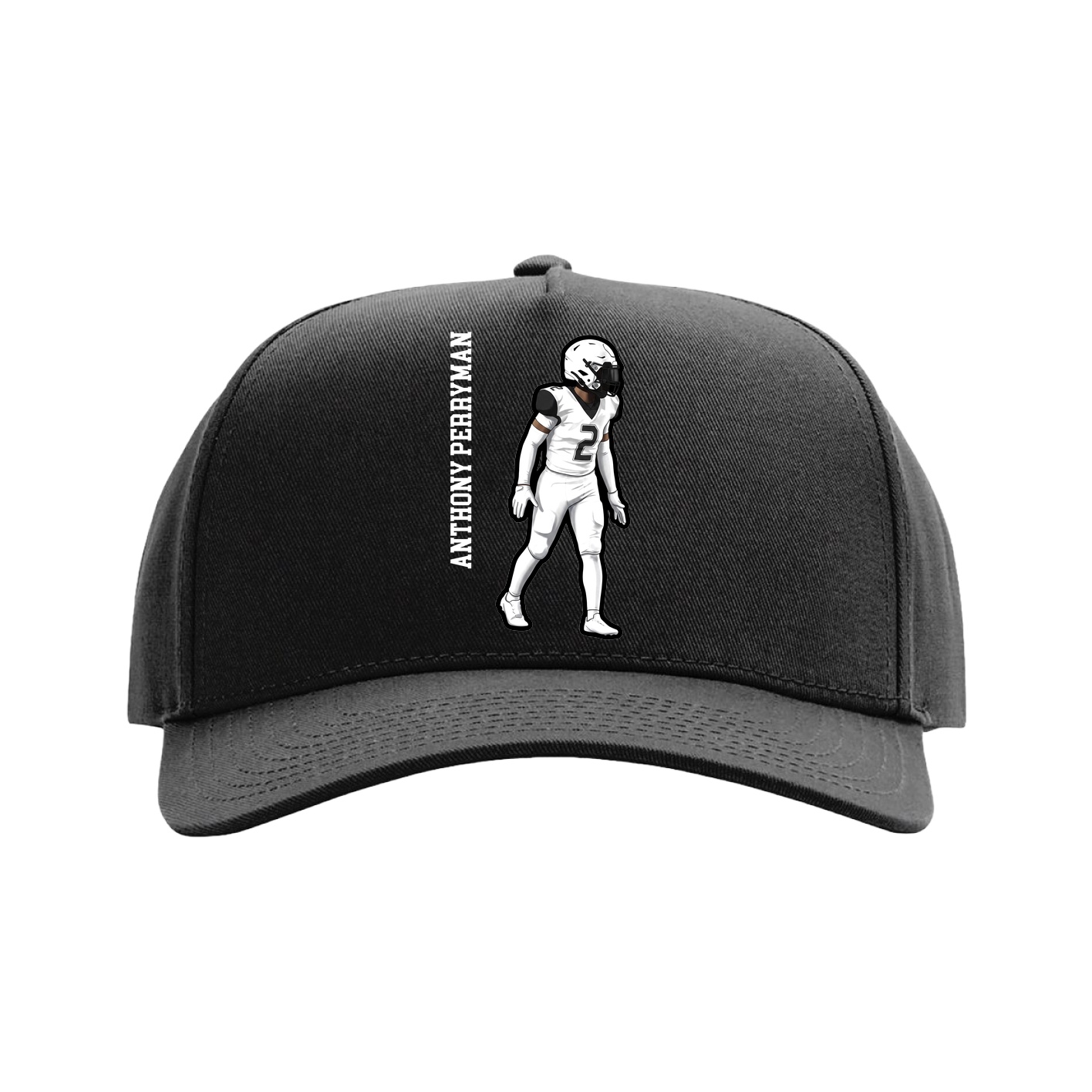 Full Fabric Five-Panel Champ Cap — Name Vertical in Black