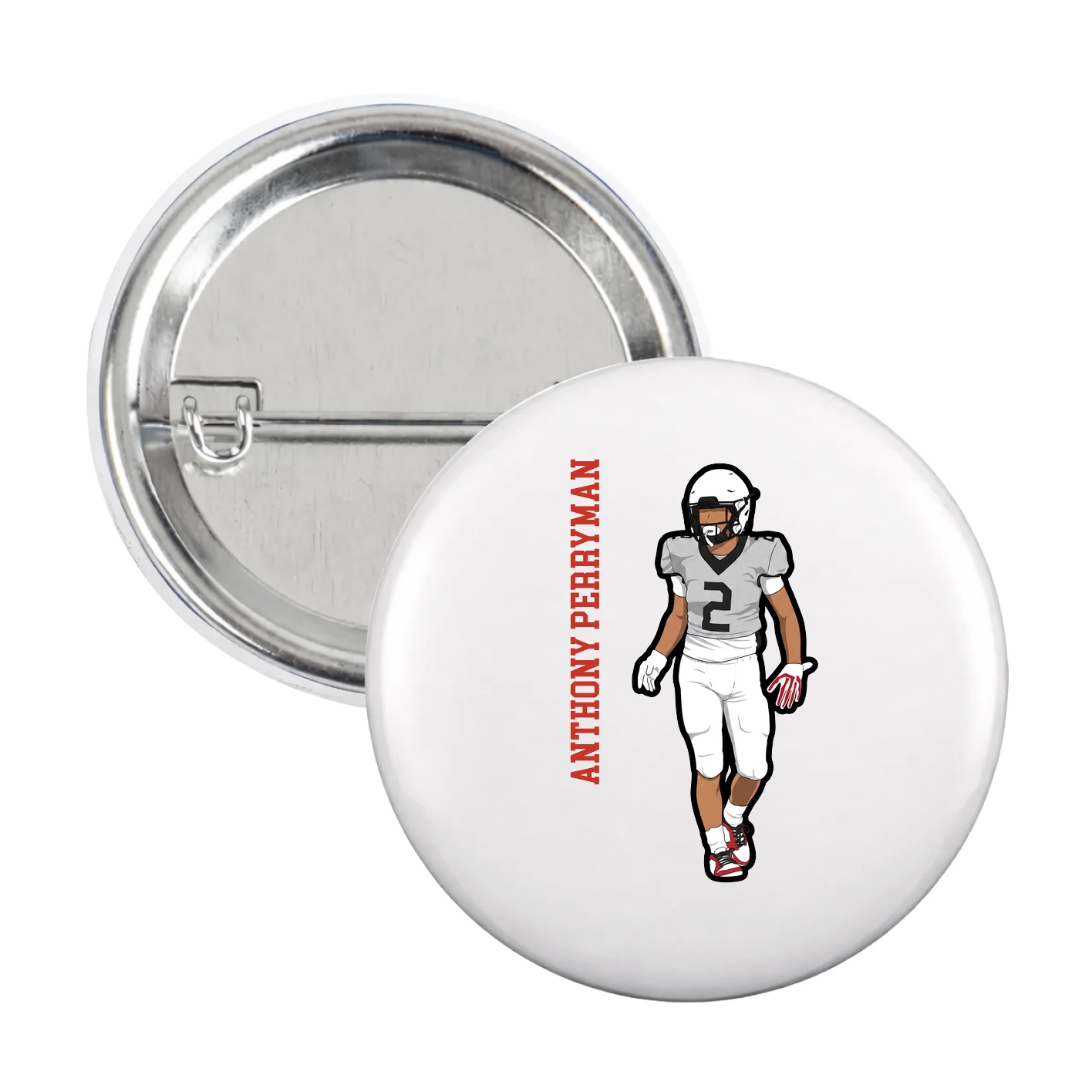 Game Day Button — Name Vertical in White