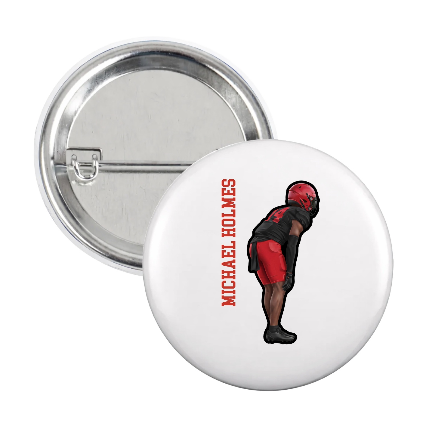 Game Day Button — Name Vertical in White