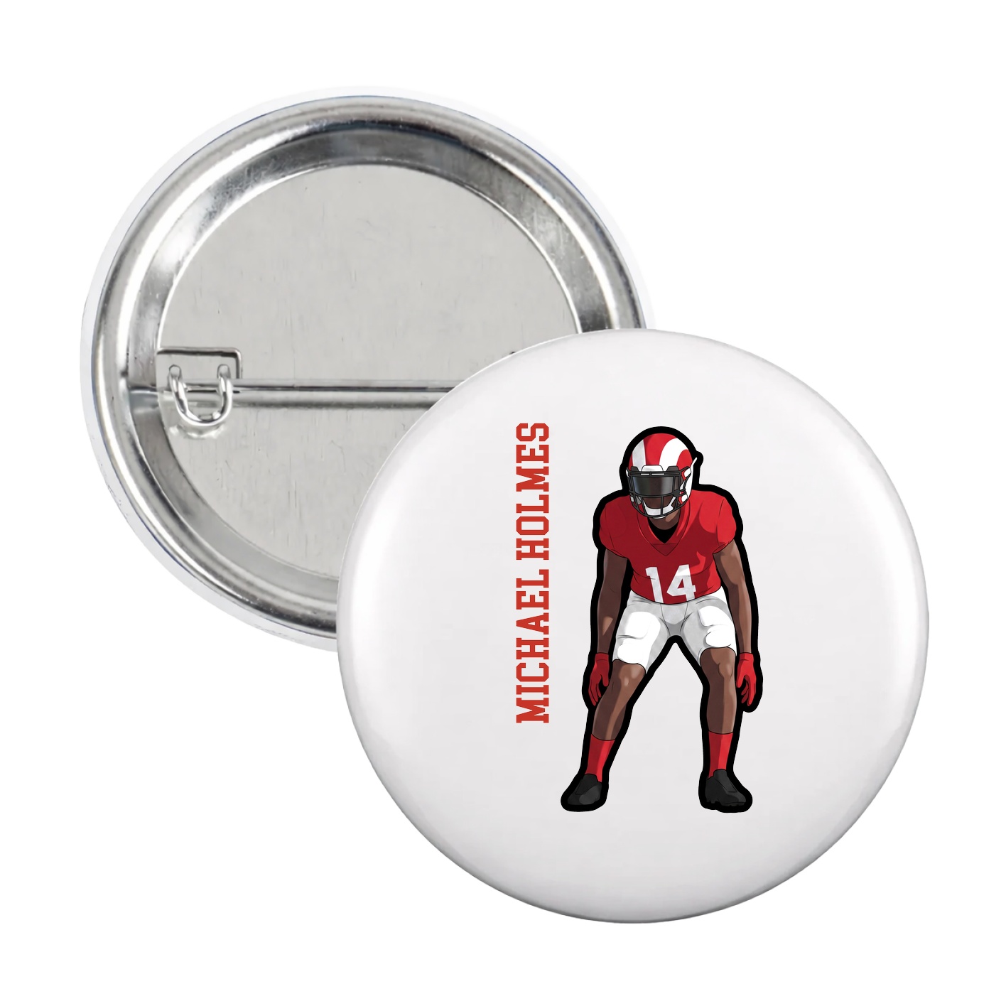 Game Day Button — Name Vertical in White