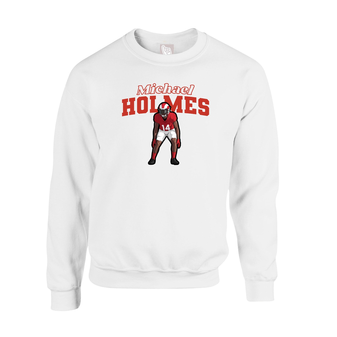 Fleece Crew — Name Arch in White