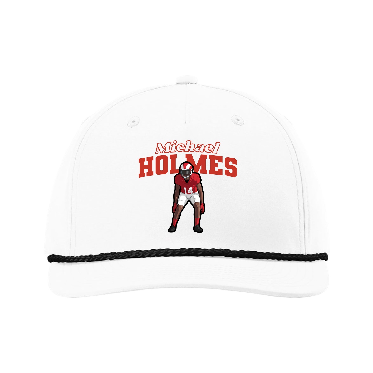 Five-Panel Classic Rope Cap — Name Arch in White