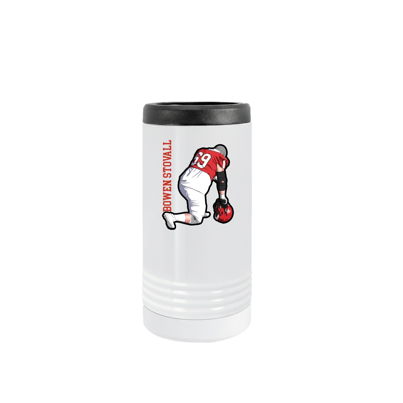 Slim Beverage Holder — Name Vertical in White