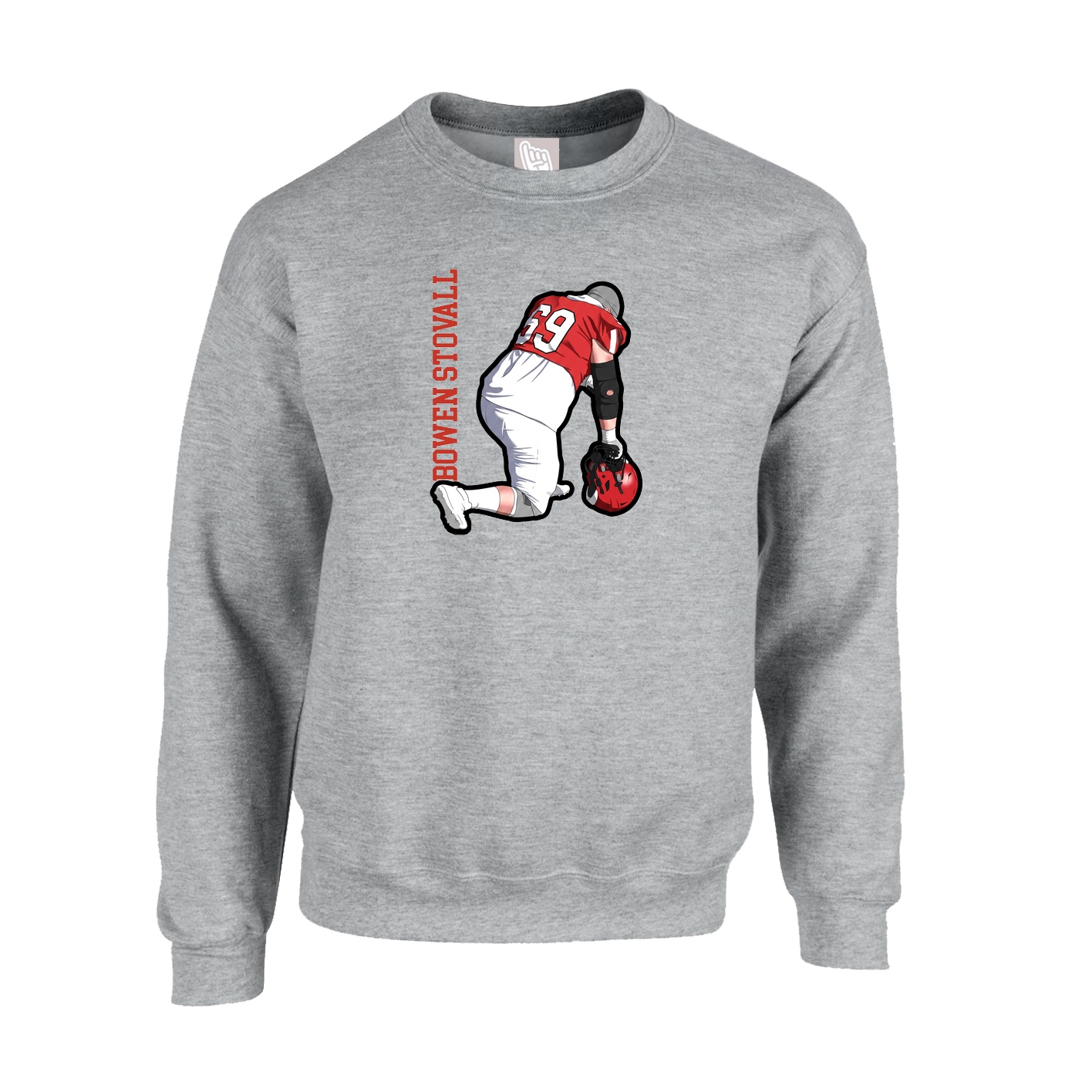 Fleece Crew — Name Vertical in Grey
