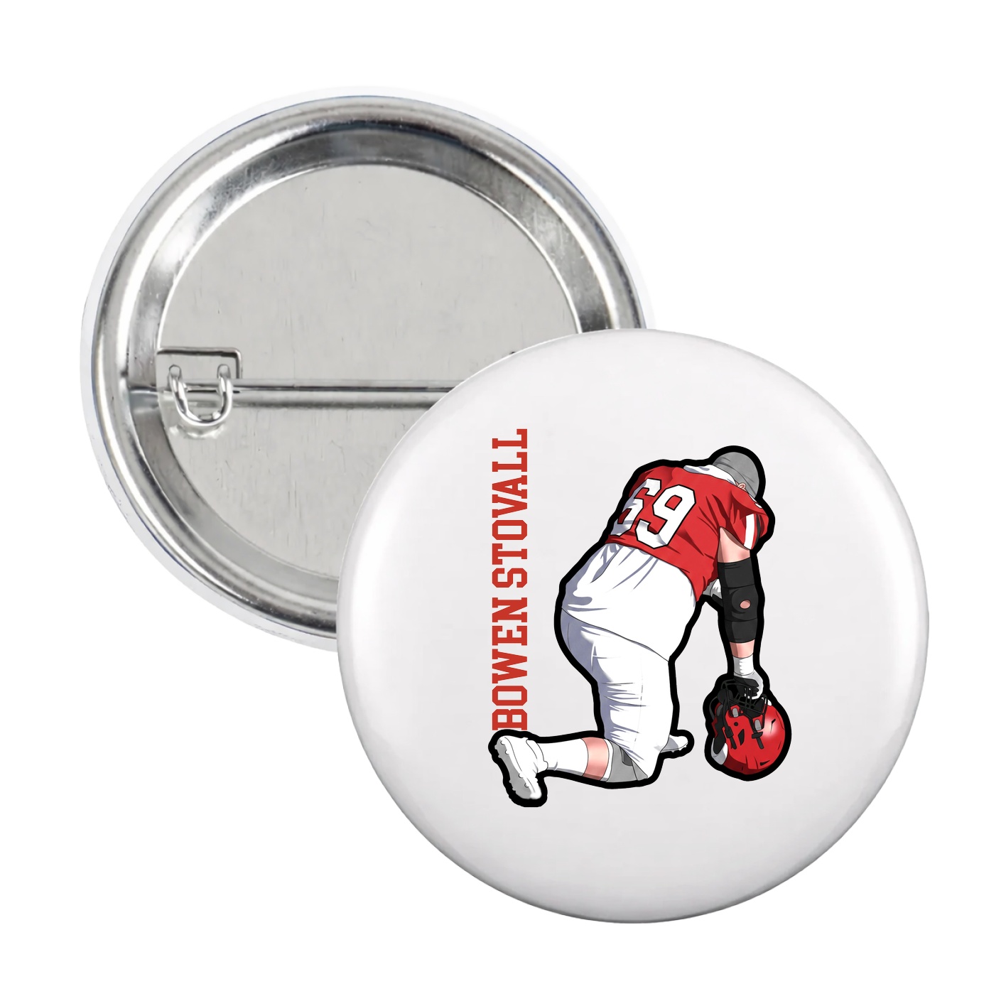 Game Day Button — Name Vertical in White