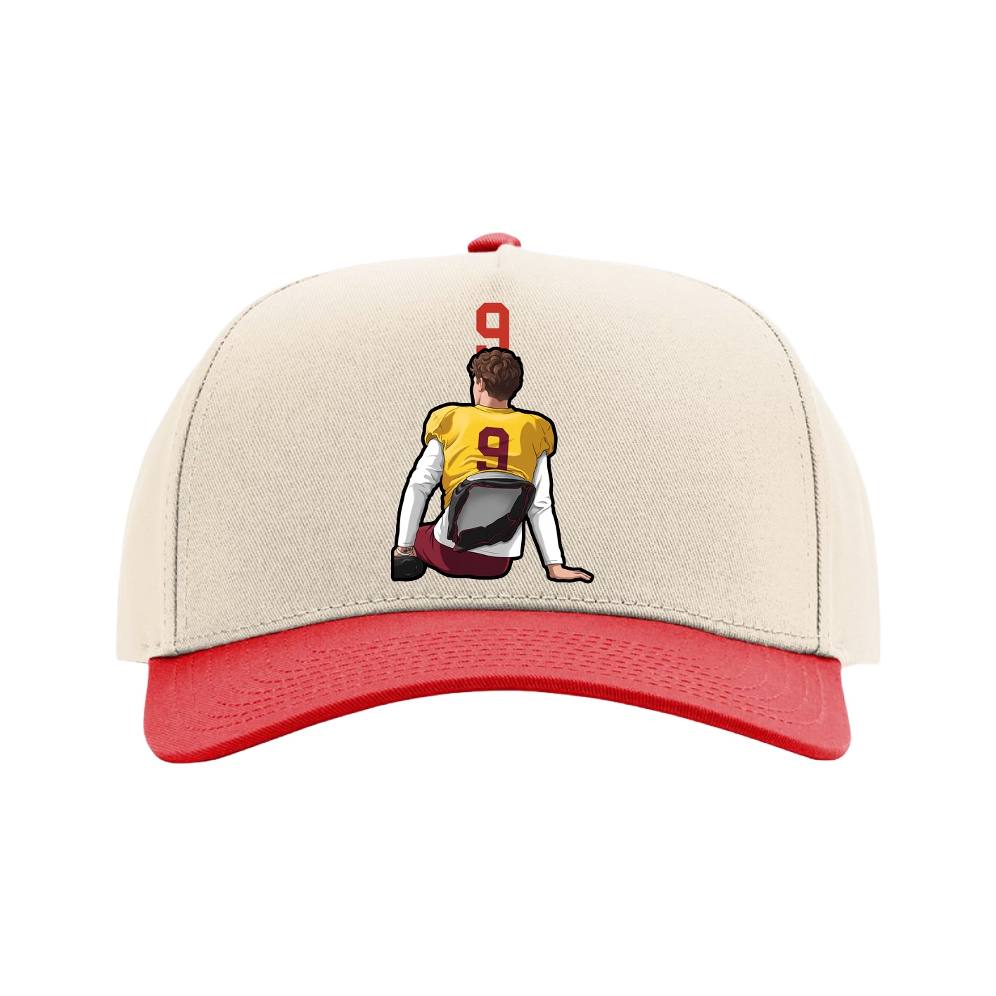 Full Fabric Five-Panel Champ Cap — Number Top in Cream/Red
