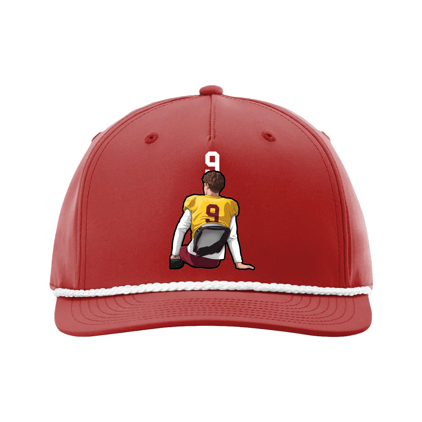 Five-Panel Classic Rope Cap — Number Top in Red