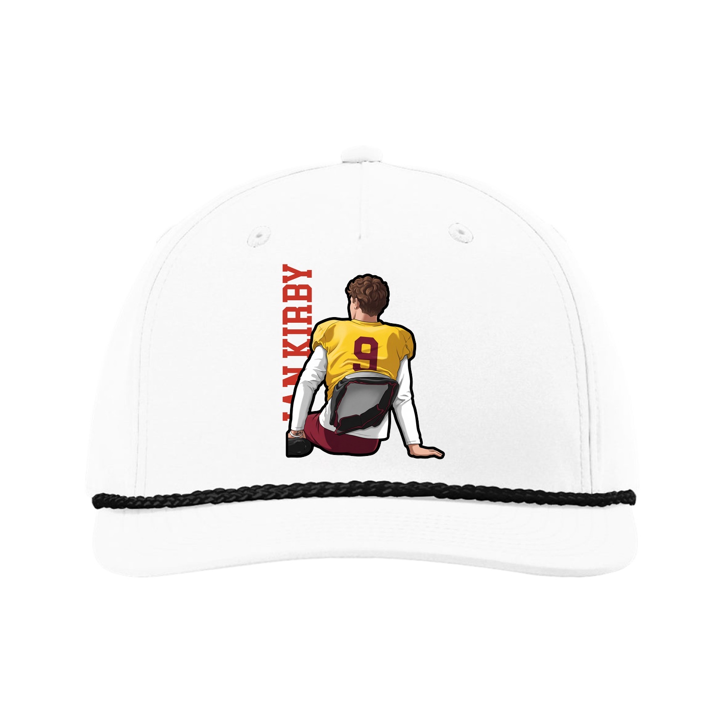 Five-Panel Classic Rope Cap — Name Vertical in White
