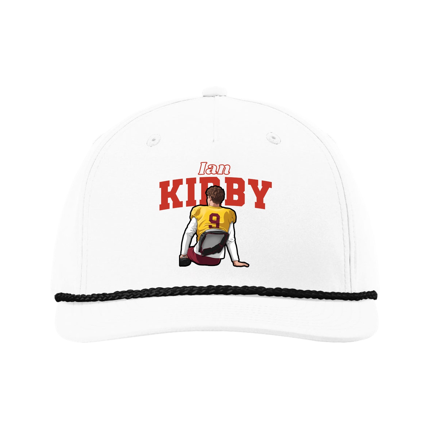 Five-Panel Classic Rope Cap — Name Arch in White