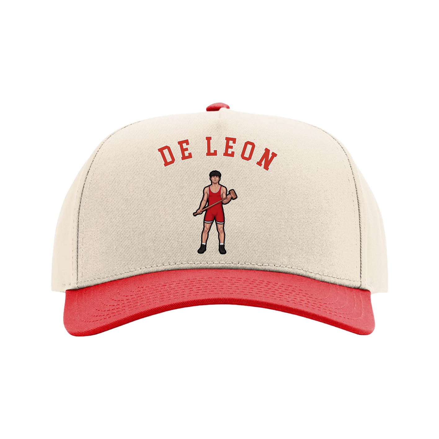 Full Fabric Five-Panel Champ Cap — Shirsey Arch in Cream/Red