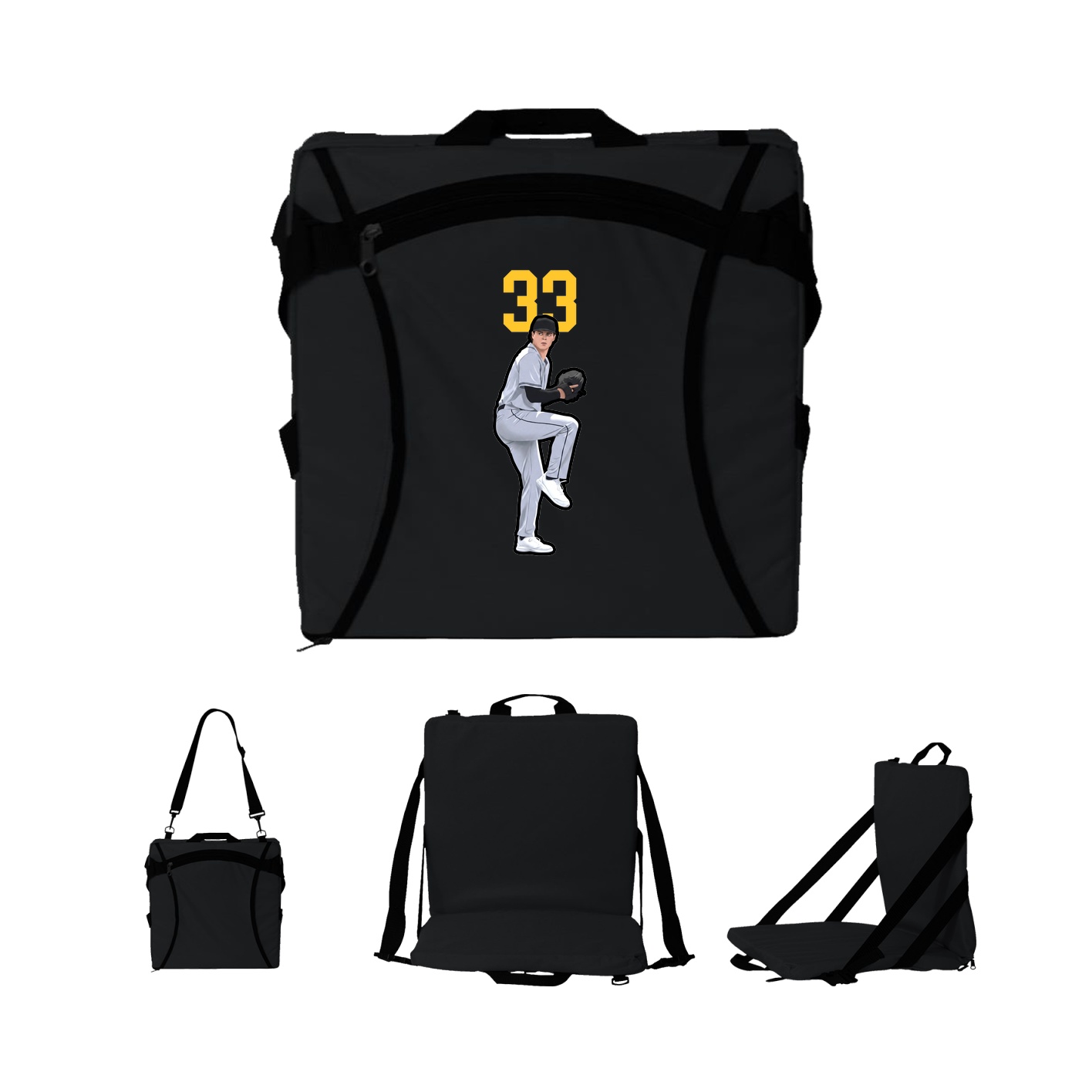 Folding Stadium Seat — Number Top in Black