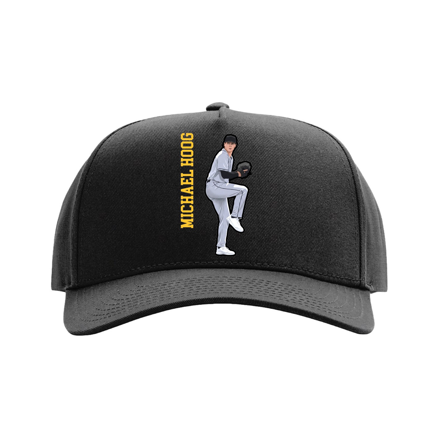 Full Fabric Five-Panel Champ Cap — Name Vertical in Black