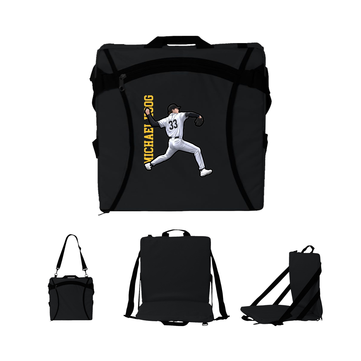 Folding Stadium Seat — Name Vertical in Black