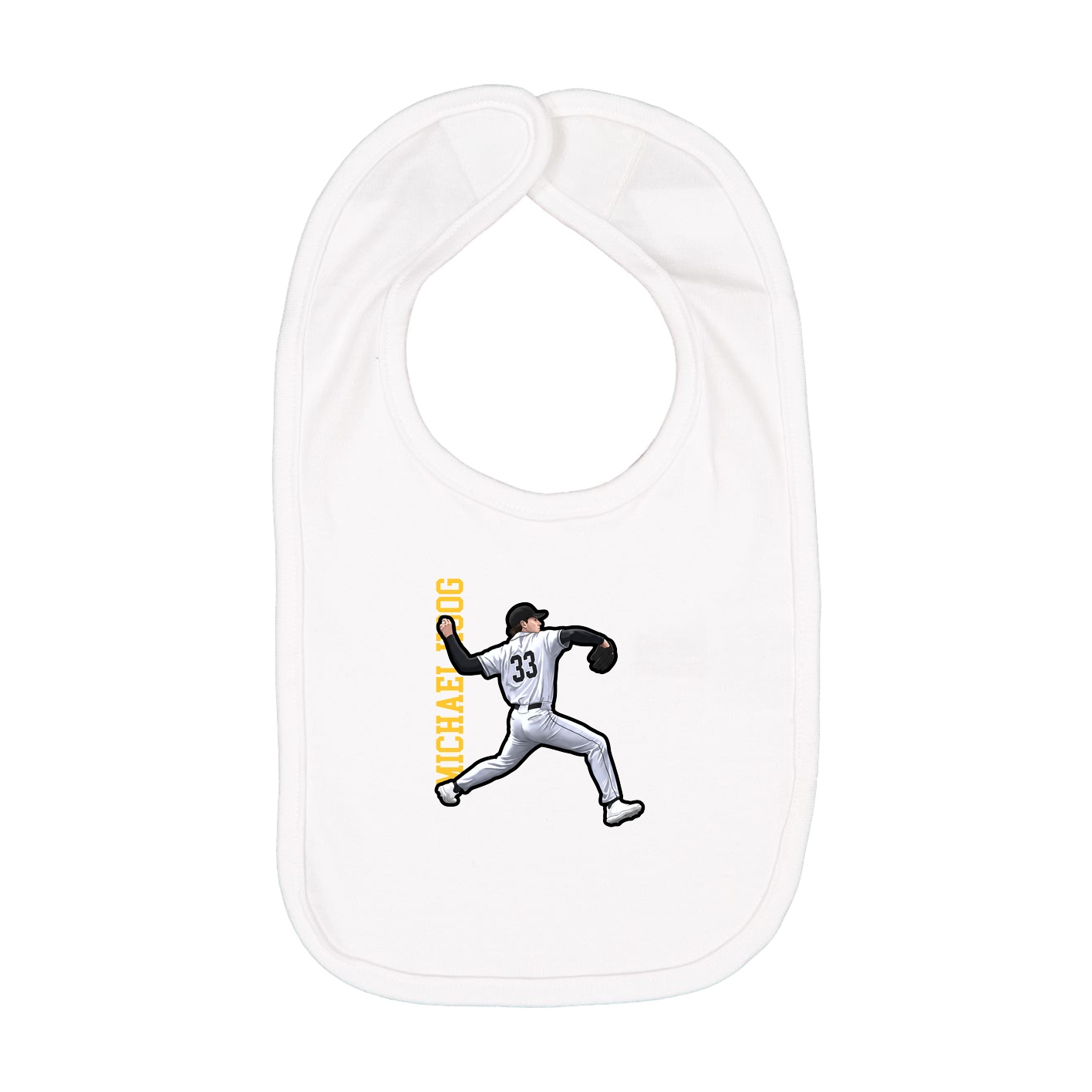 Infant Bib — Name Vertical in White