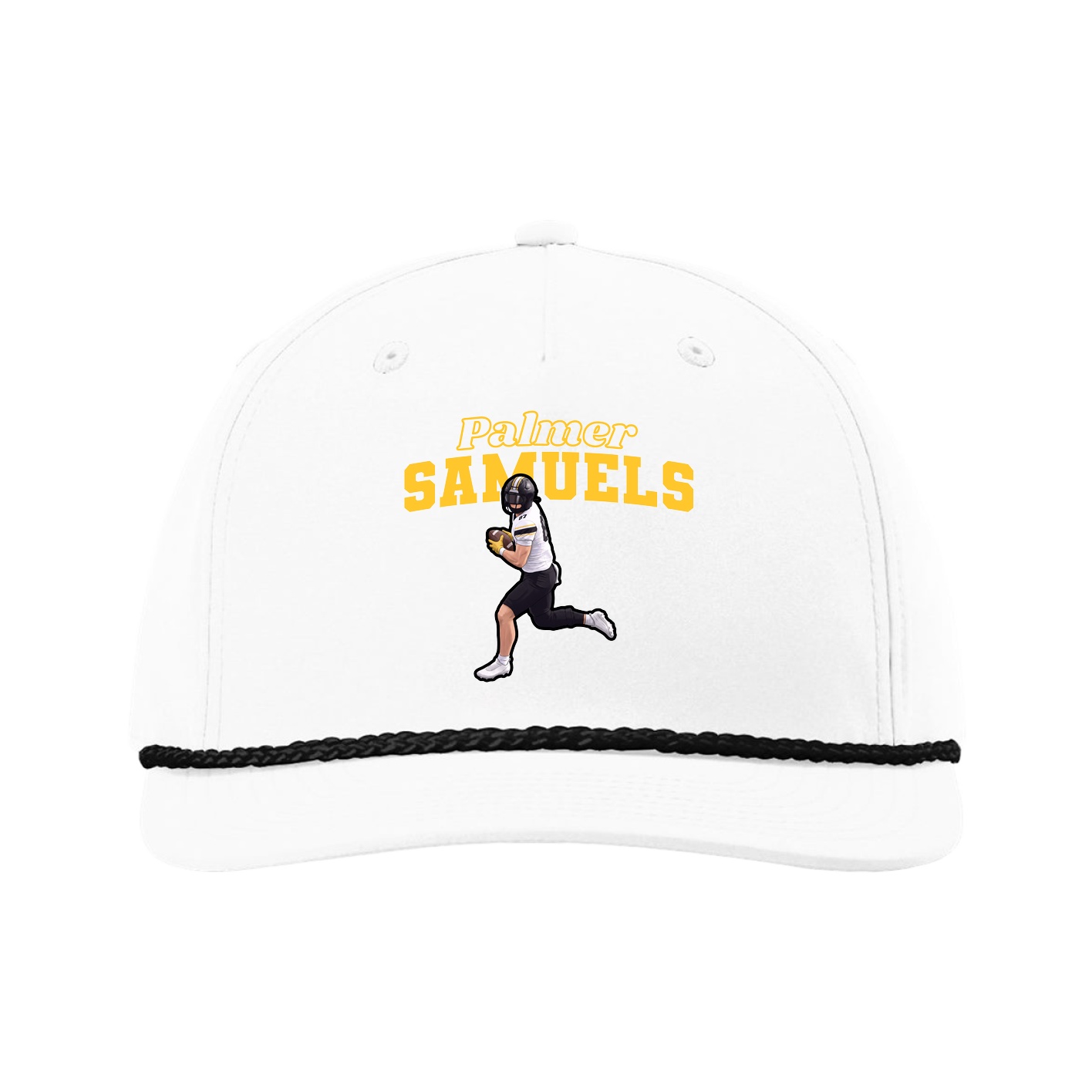 Five-Panel Classic Rope Cap — Name Arch in White