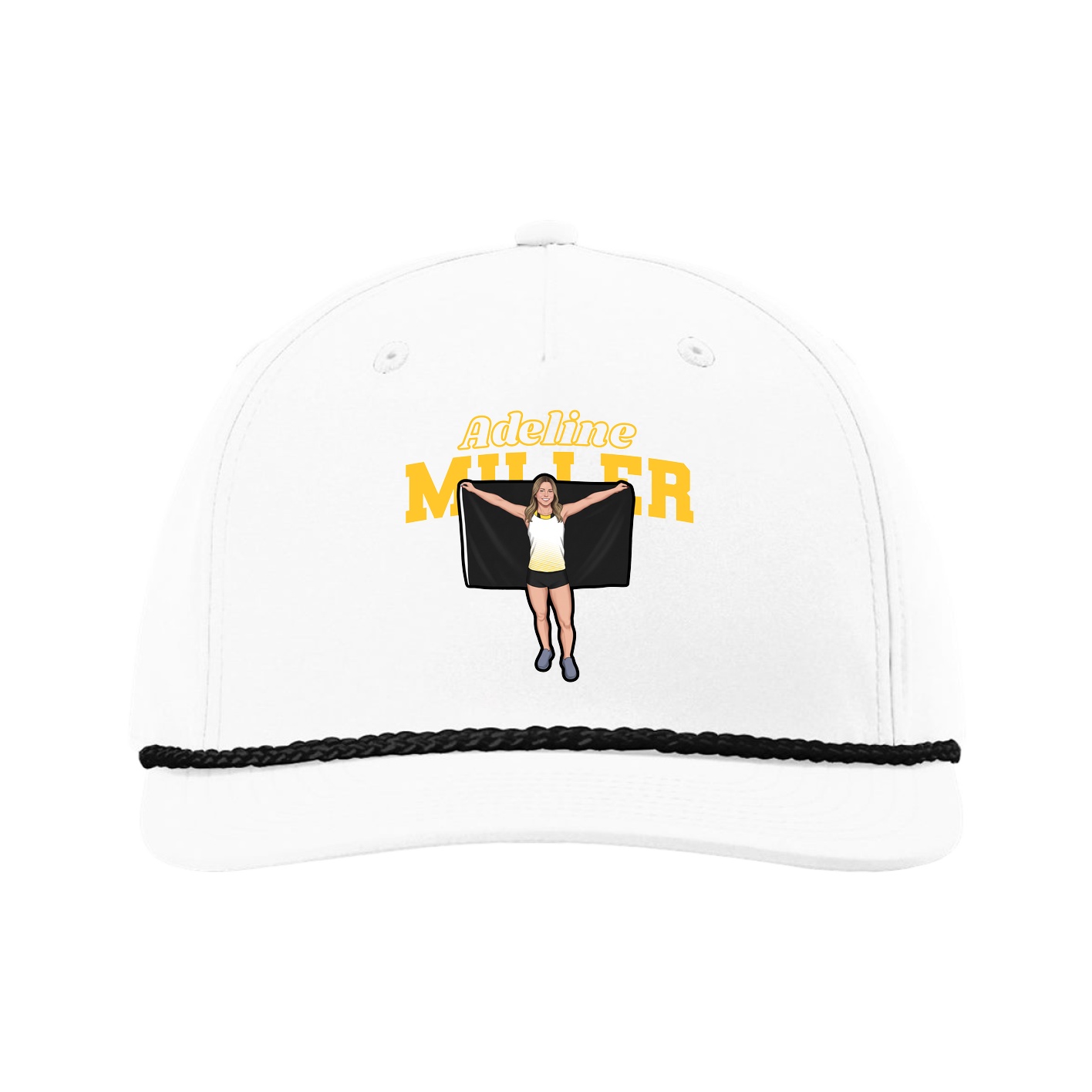 Five-Panel Classic Rope Cap — Name Arch in White