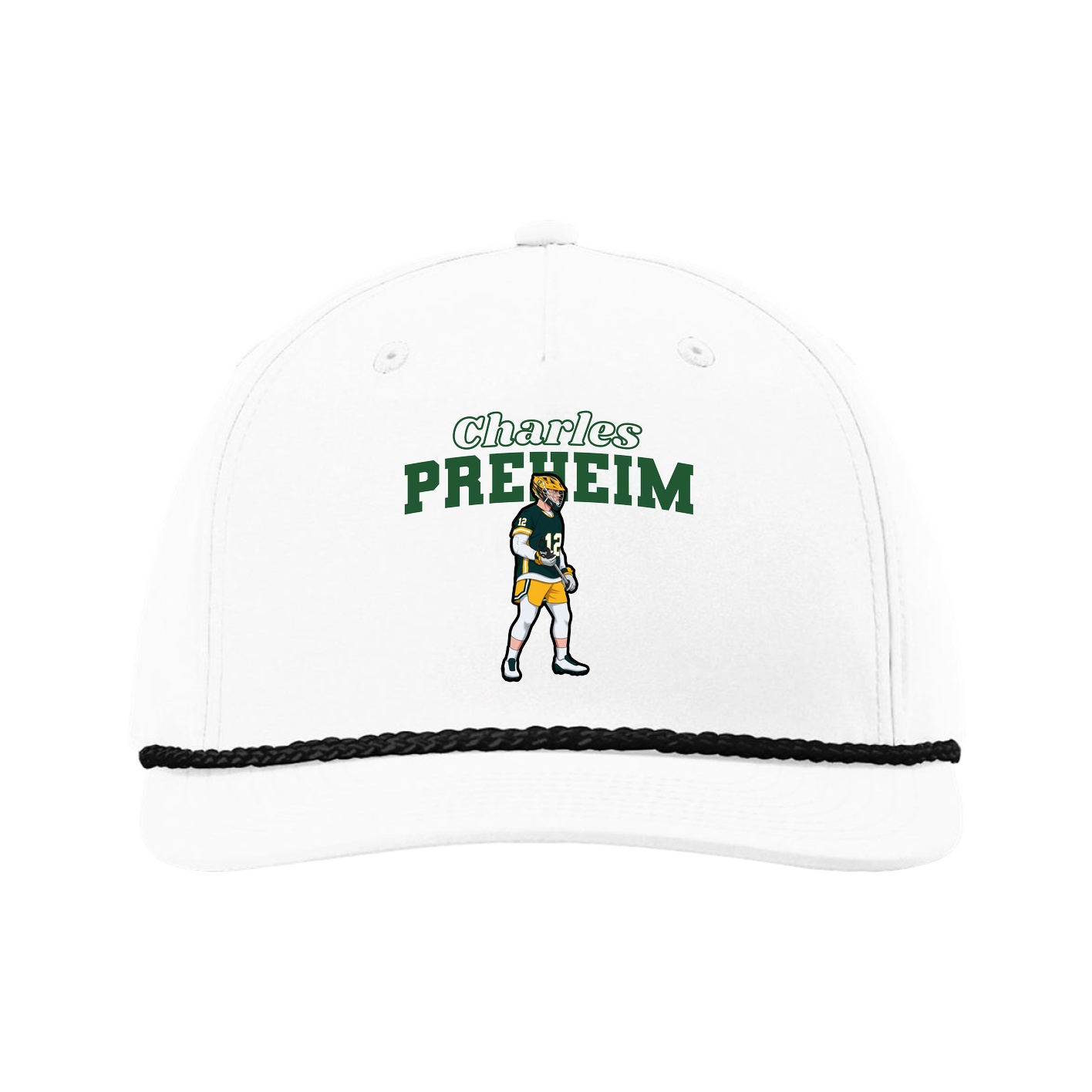 Five-Panel Classic Rope Cap — Name Arch in White