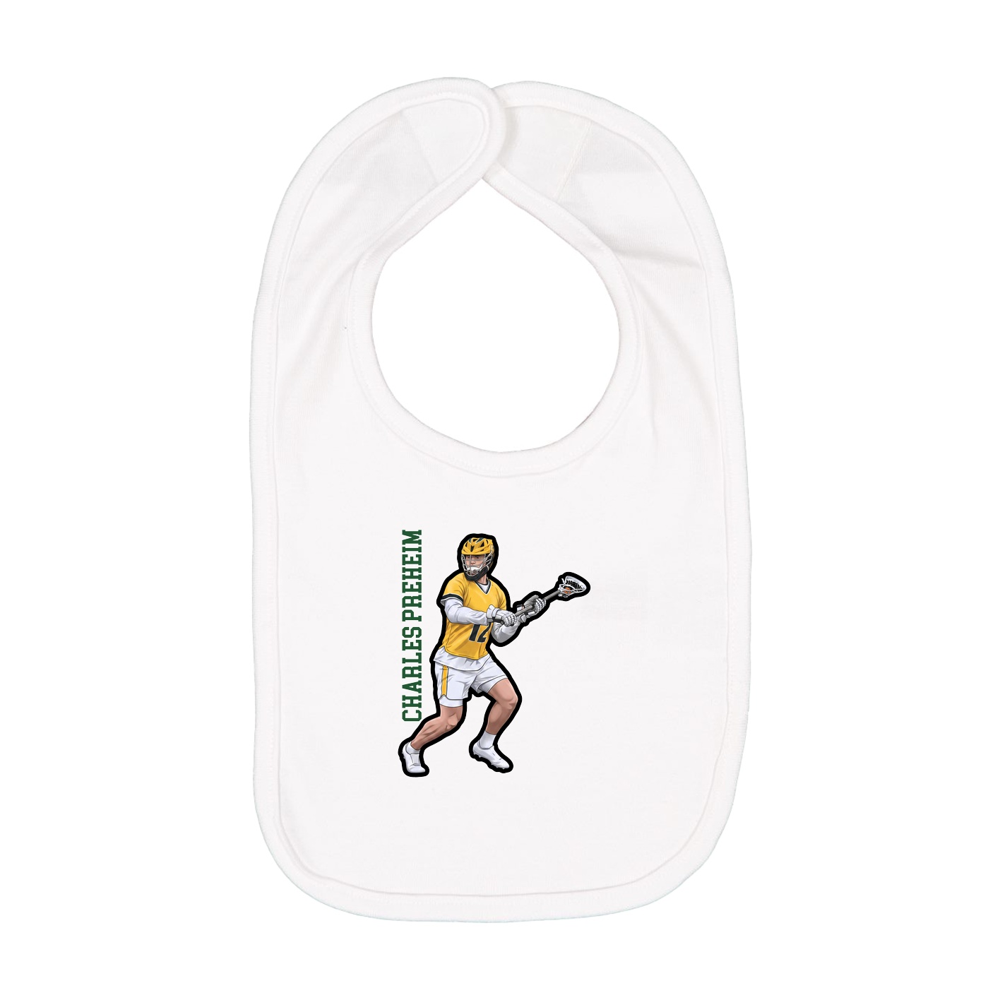 Infant Bib — Name Vertical in White