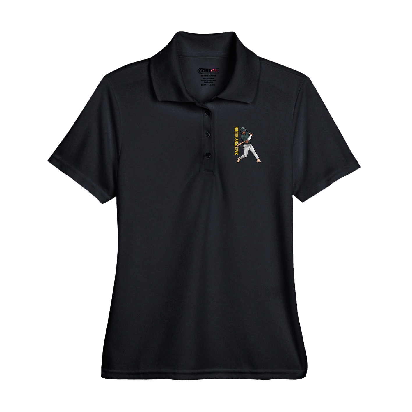 Performance Polo — Name Vertical in Black