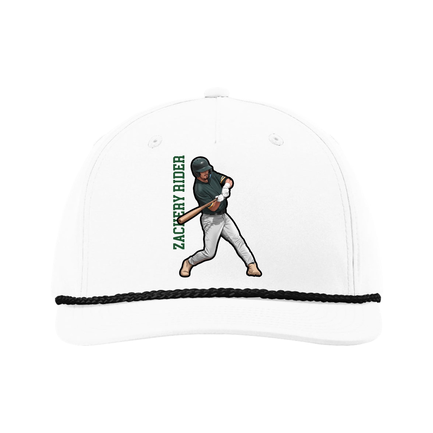 Five-Panel Classic Rope Cap — Name Vertical in White