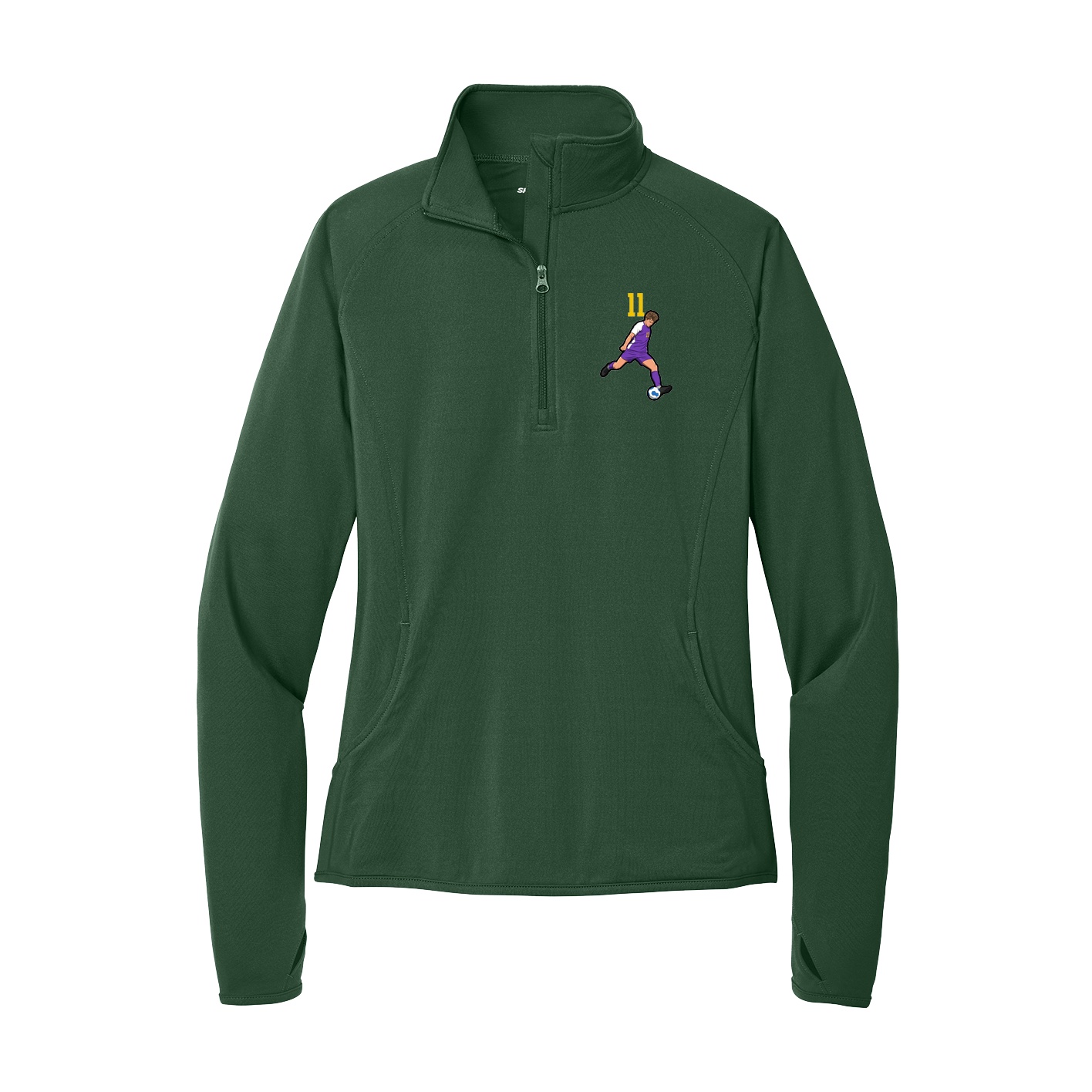 Women's Q-Zip Pullover — Number Top in Green