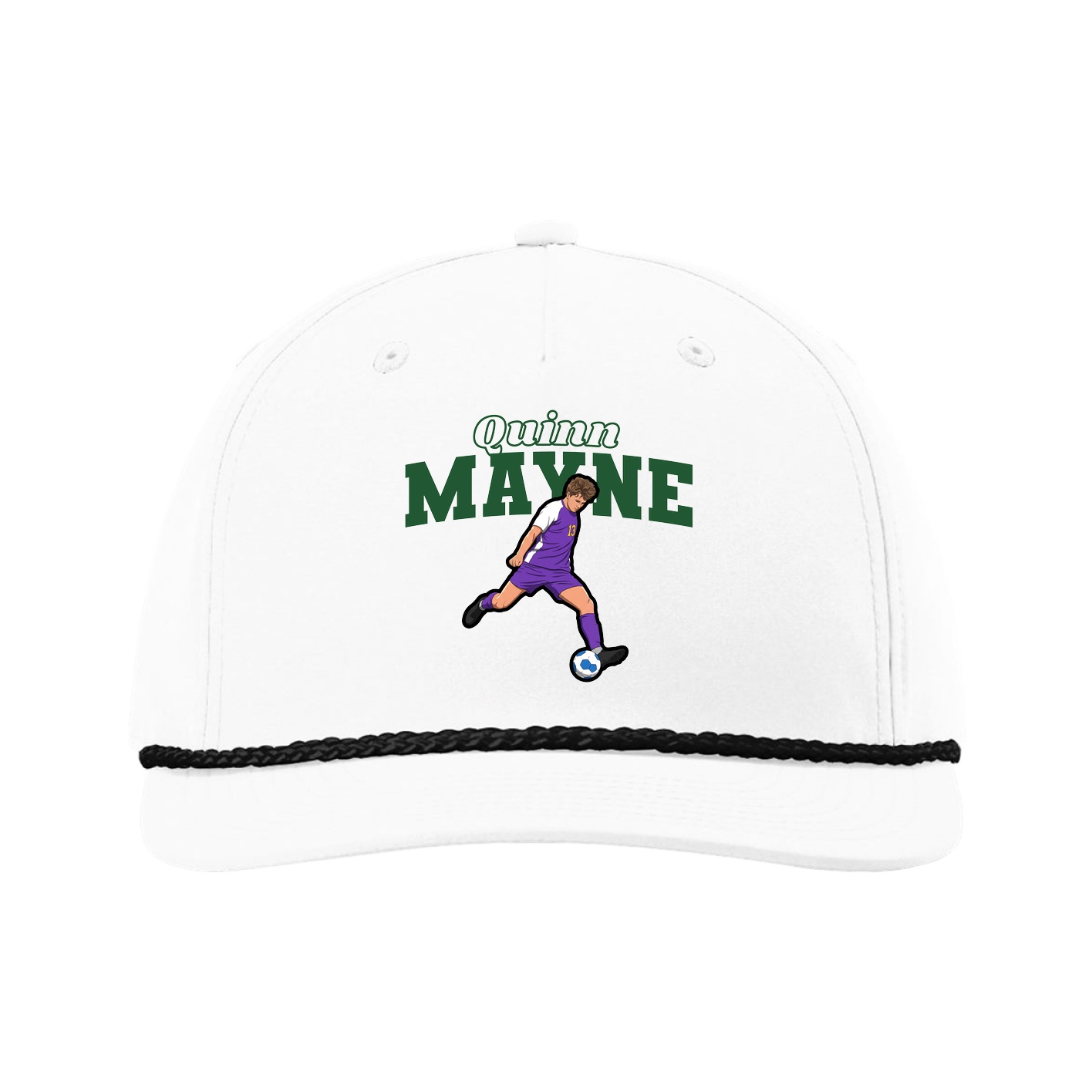 Five-Panel Classic Rope Cap — Name Arch in White