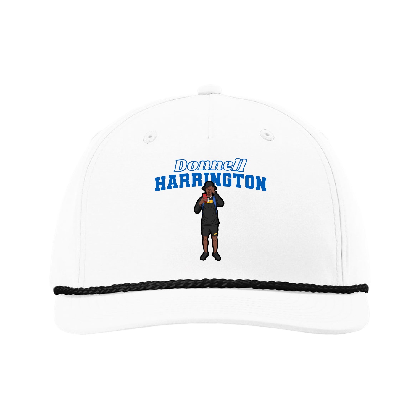 Five-Panel Classic Rope Cap — Name Arch in White