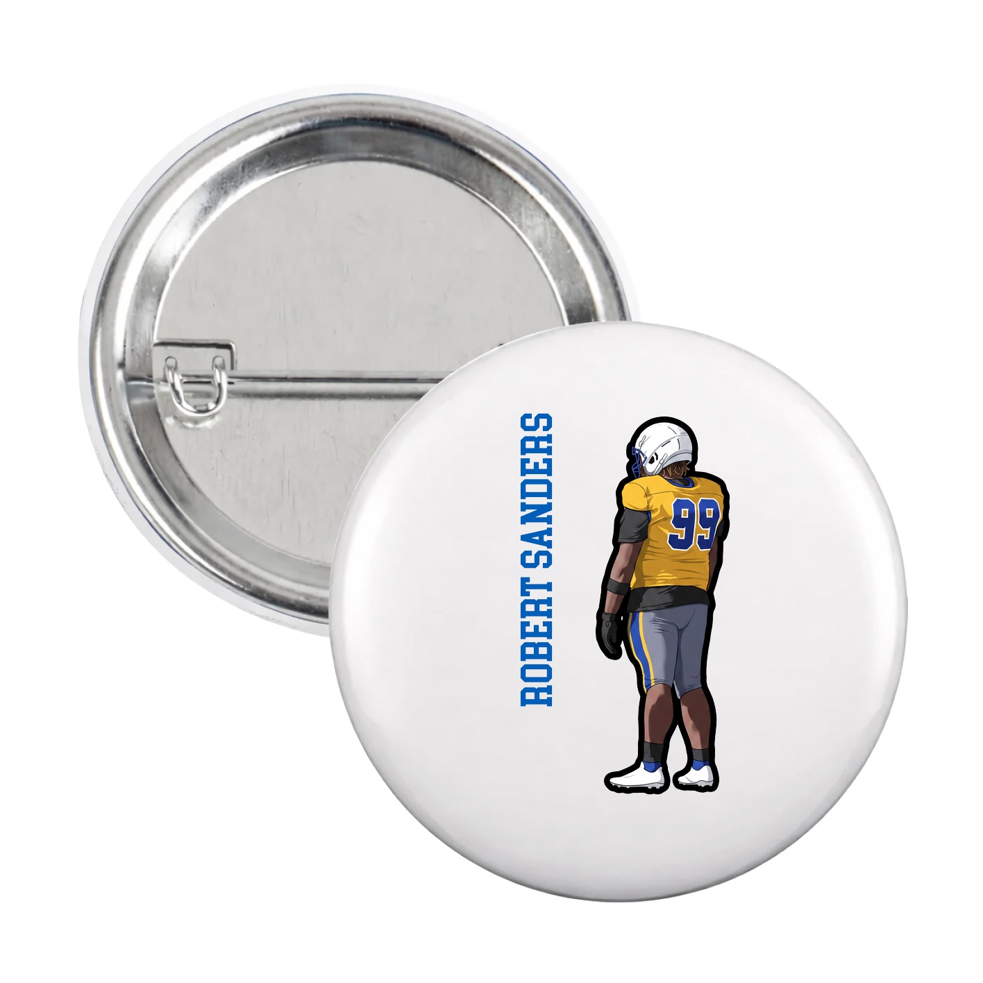 Game Day Button — Name Vertical in White