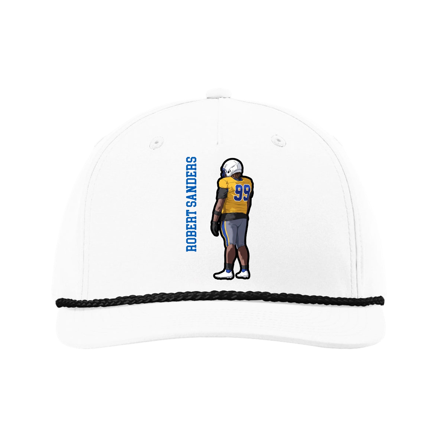 Five-Panel Classic Rope Cap — Name Vertical in White