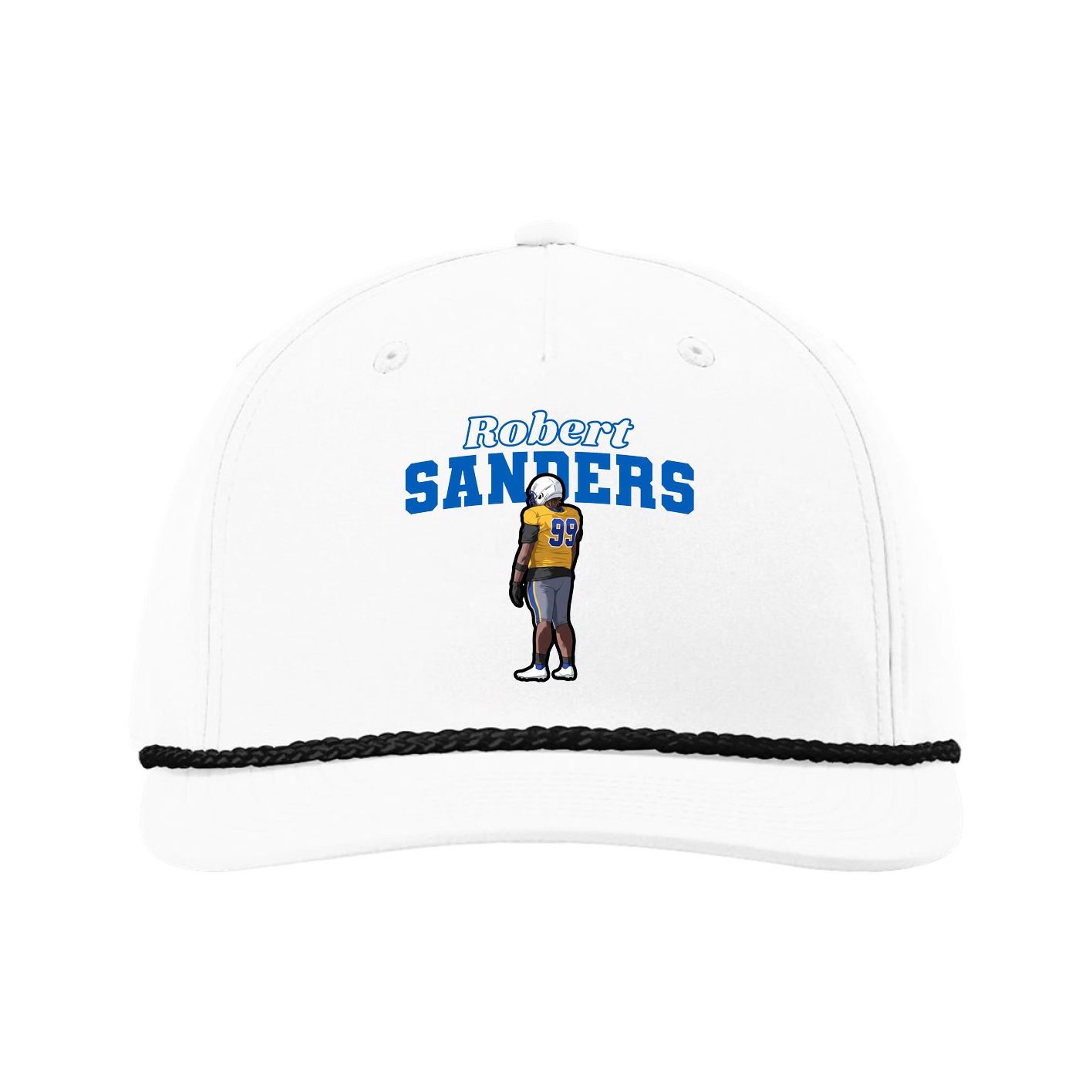 Five-Panel Classic Rope Cap — Name Arch in White