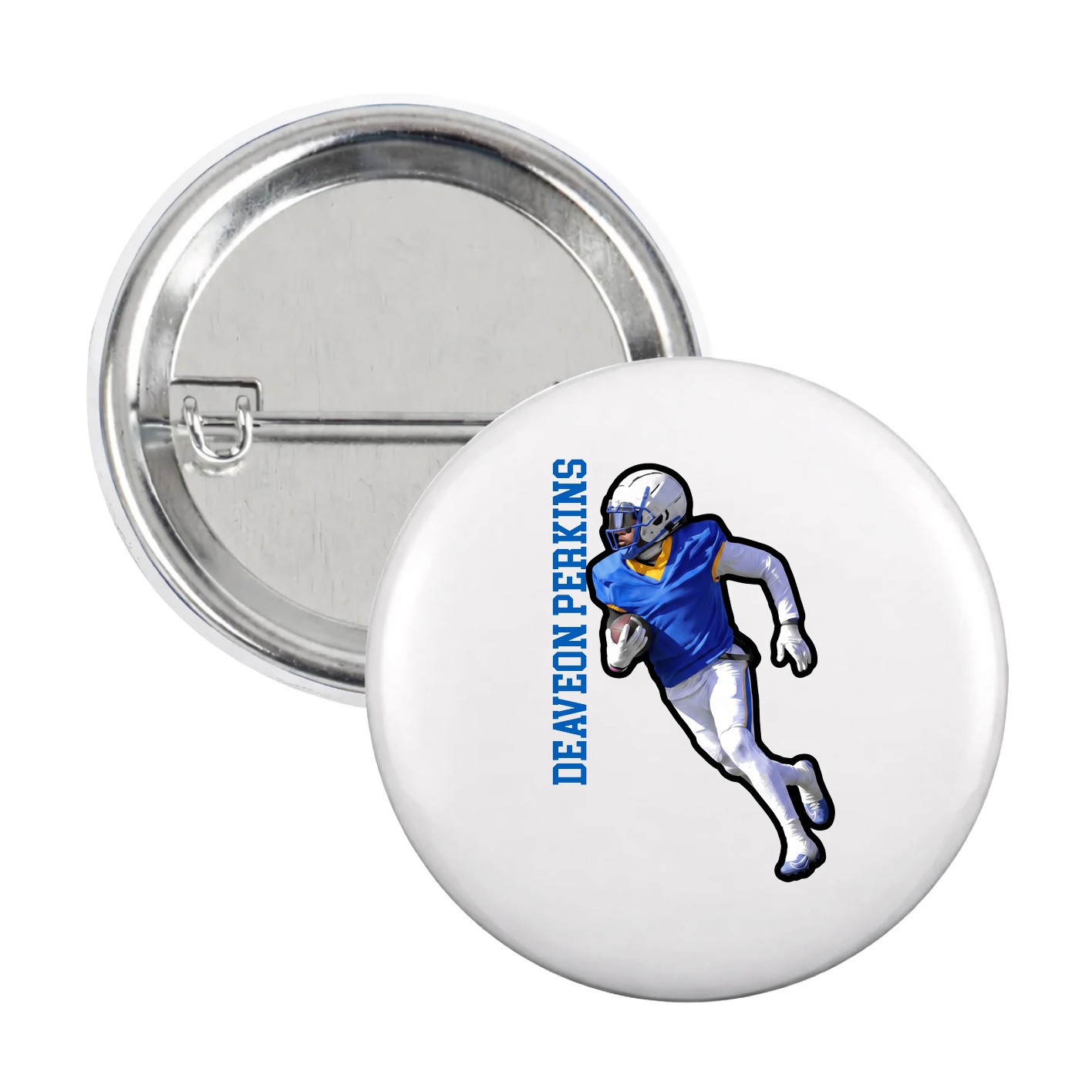 Game Day Button — Name Vertical in White