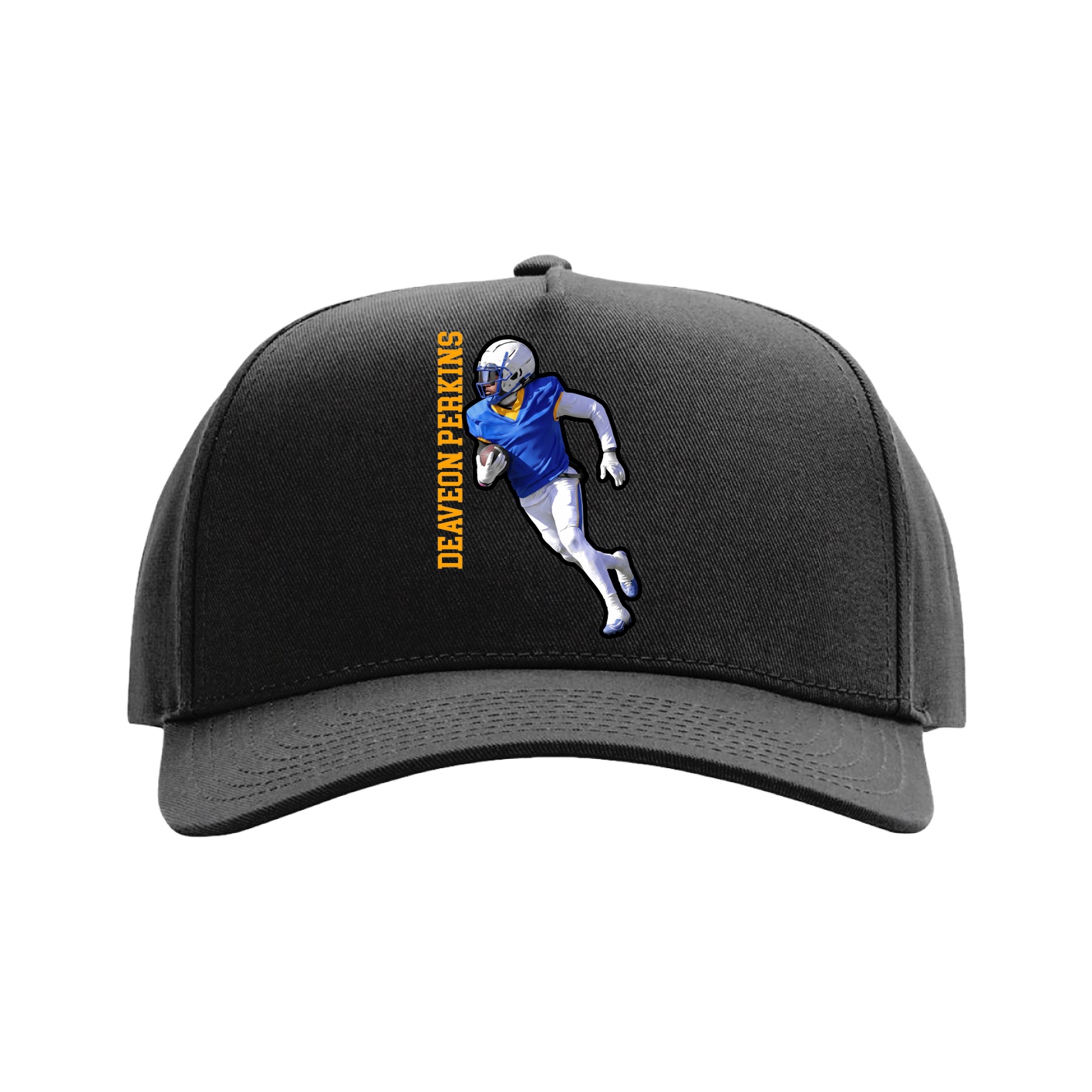 Full Fabric Five-Panel Champ Cap — Name Vertical in Black