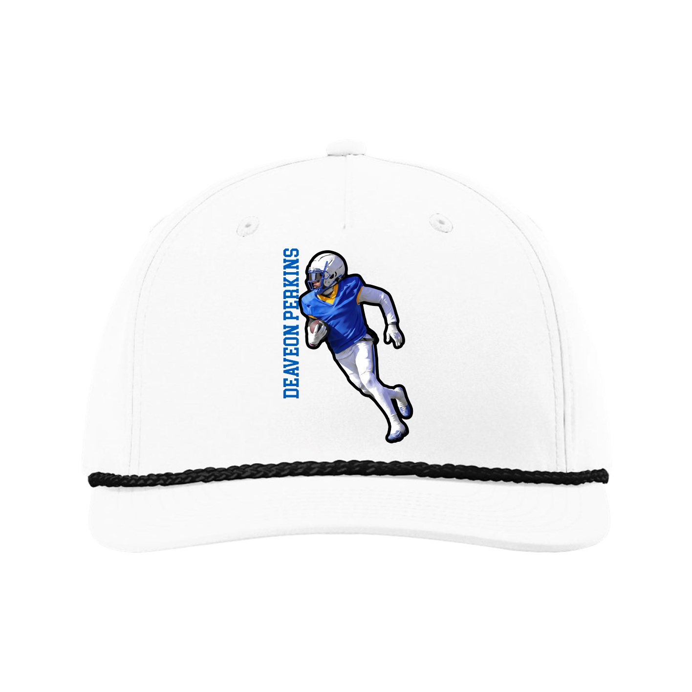 Five-Panel Classic Rope Cap — Name Vertical in White