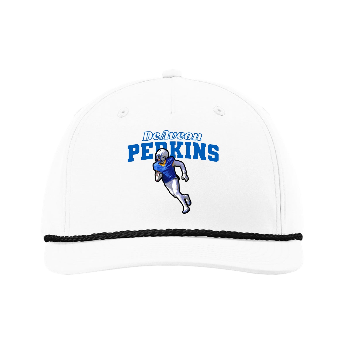 Five-Panel Classic Rope Cap — Name Arch in White