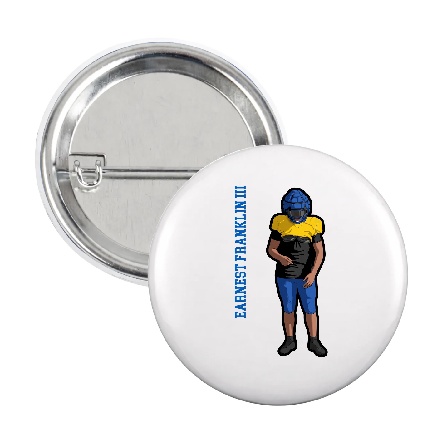 Game Day Button — Name Vertical in White