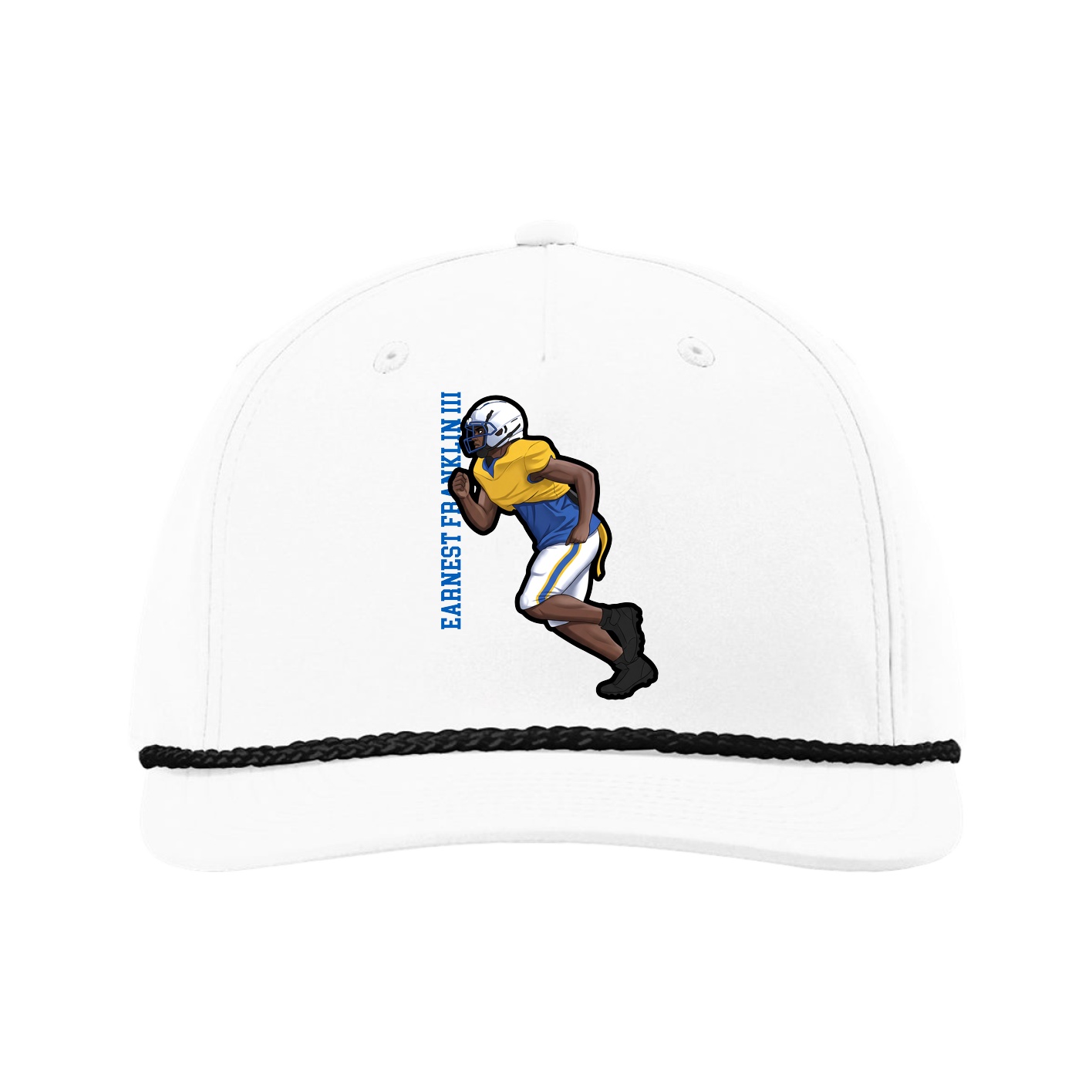 Five-Panel Classic Rope Cap — Name Vertical in White