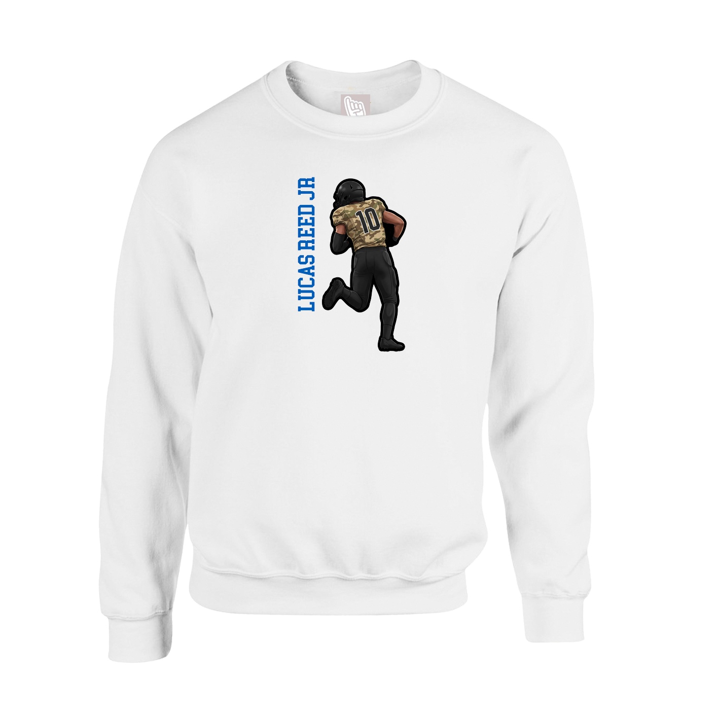 Fleece Crew — Name Vertical in White