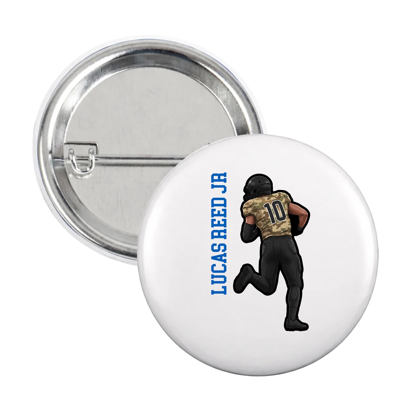Game Day Button — Name Vertical in White