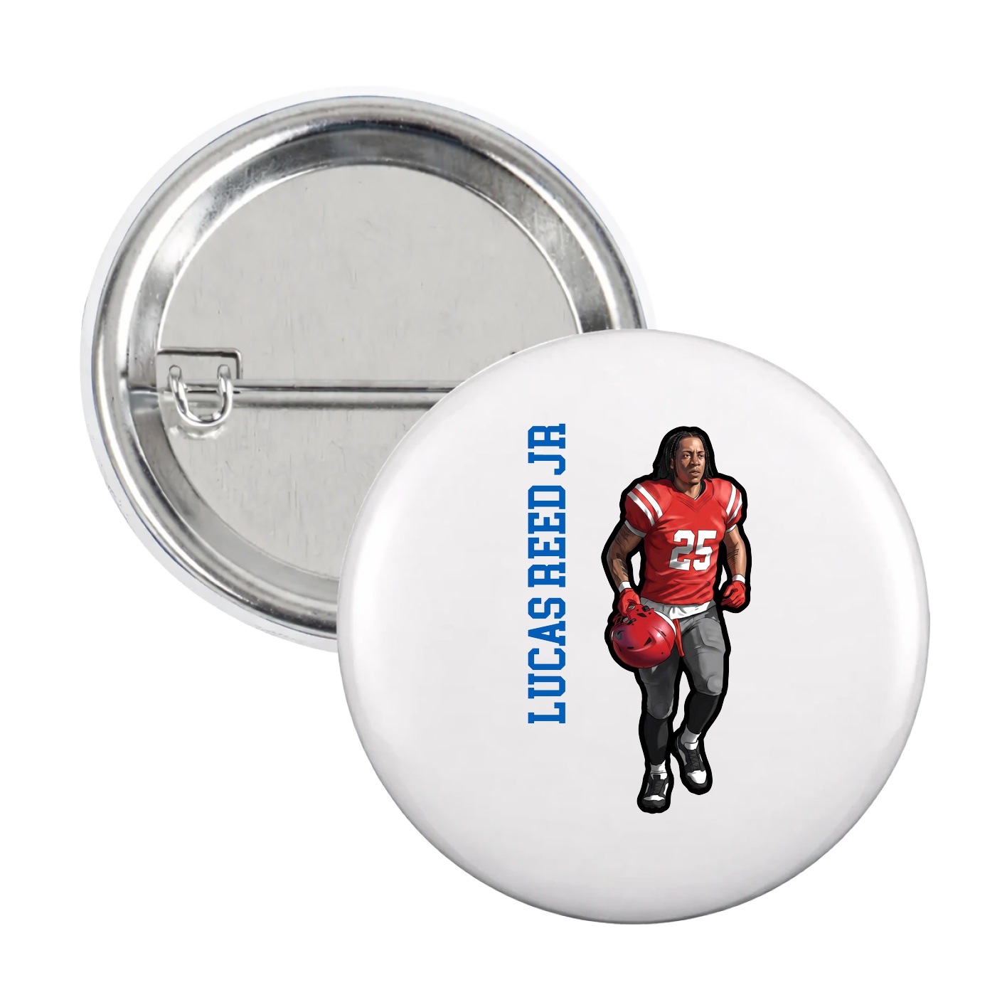 Game Day Button — Name Vertical in White