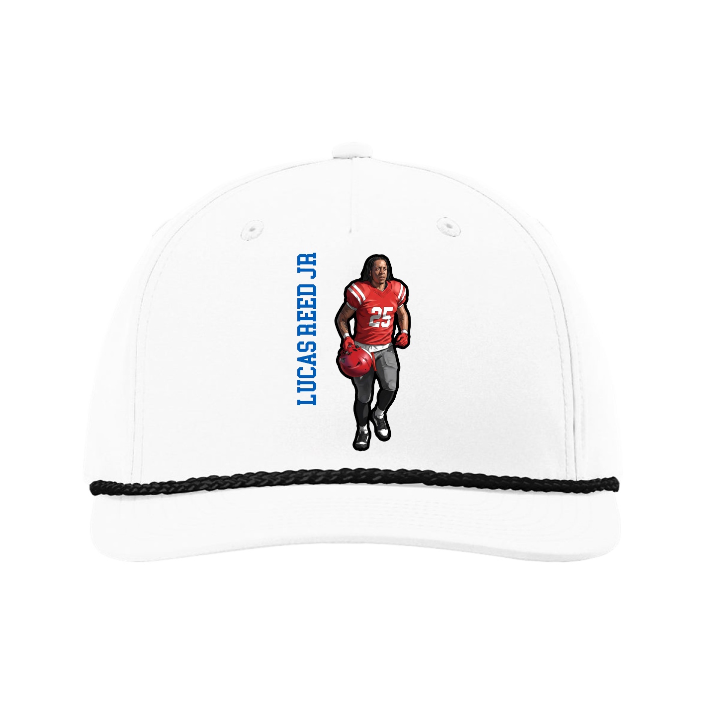 Five-Panel Classic Rope Cap — Name Vertical in White
