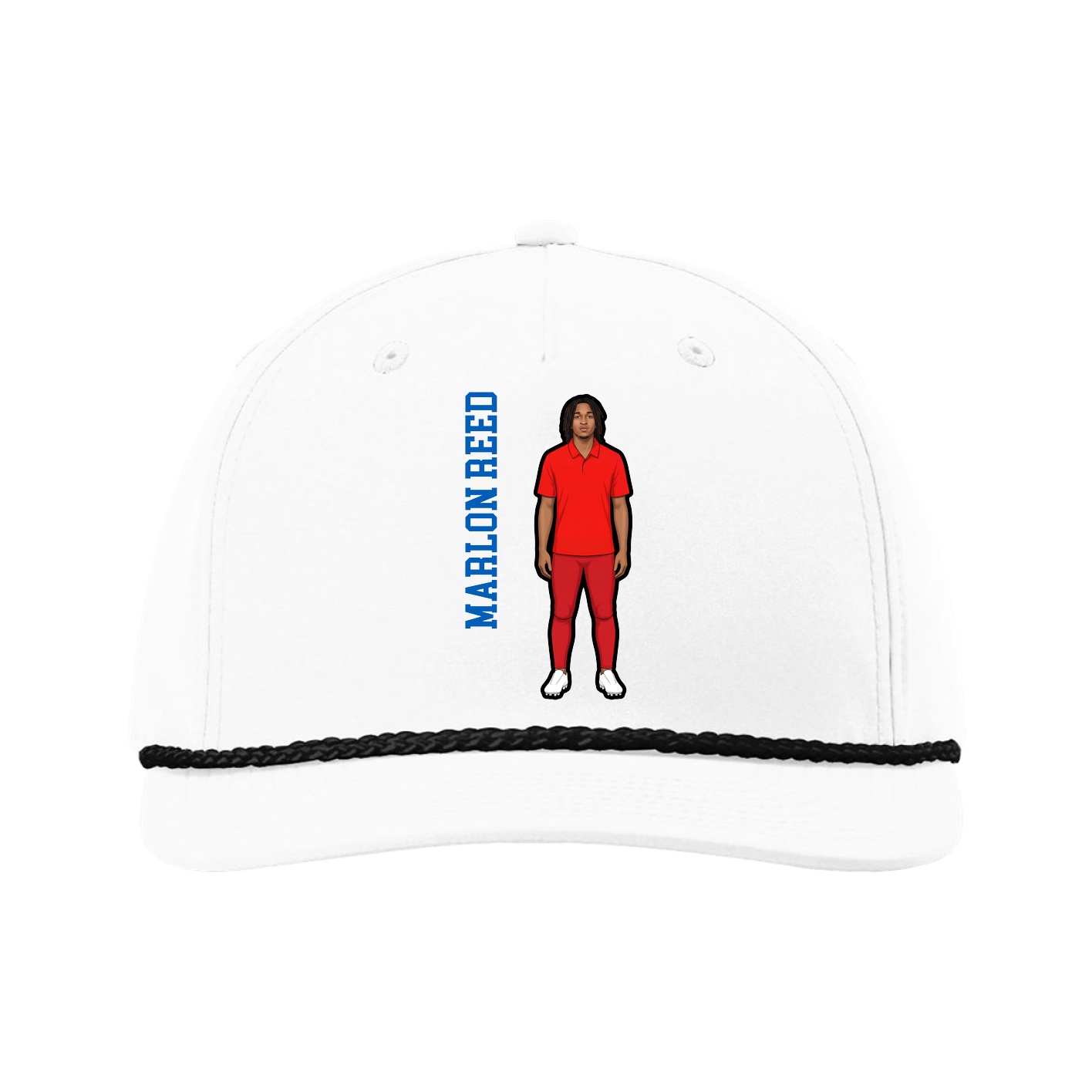 Five-Panel Classic Rope Cap — Name Vertical in White